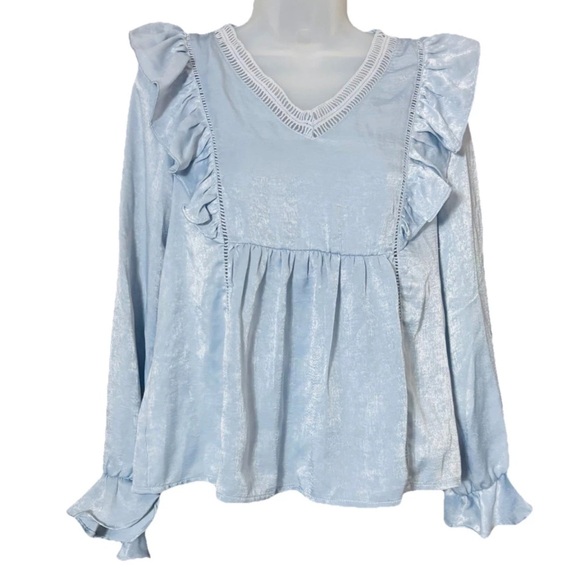 Altar'd State Tops - Altar'd State Womens XS Long Sleeve Babydoll Ruffle V-neck Feminine Blouse Blue